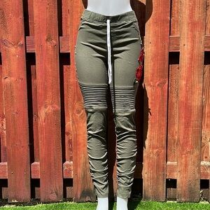 Like an Angel Olive Joggers with Red Floral Design Size XL
